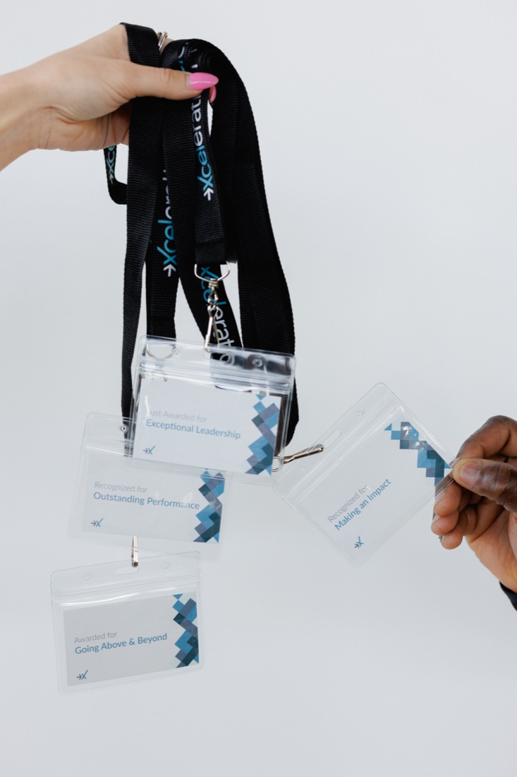 Xceleration recognition award lanyards and badges